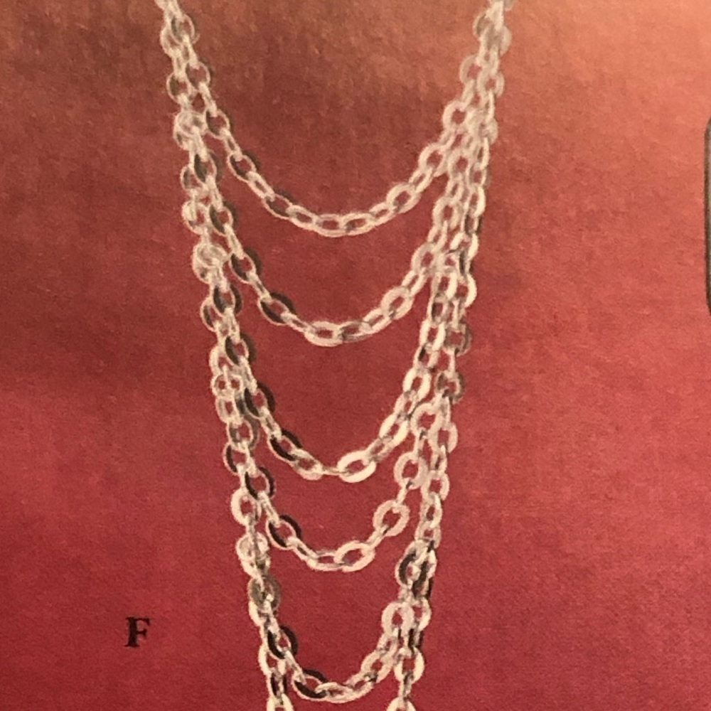 Silver Layered Chain Necklace with Black Teardrop Pendant - Picture 5 of 9